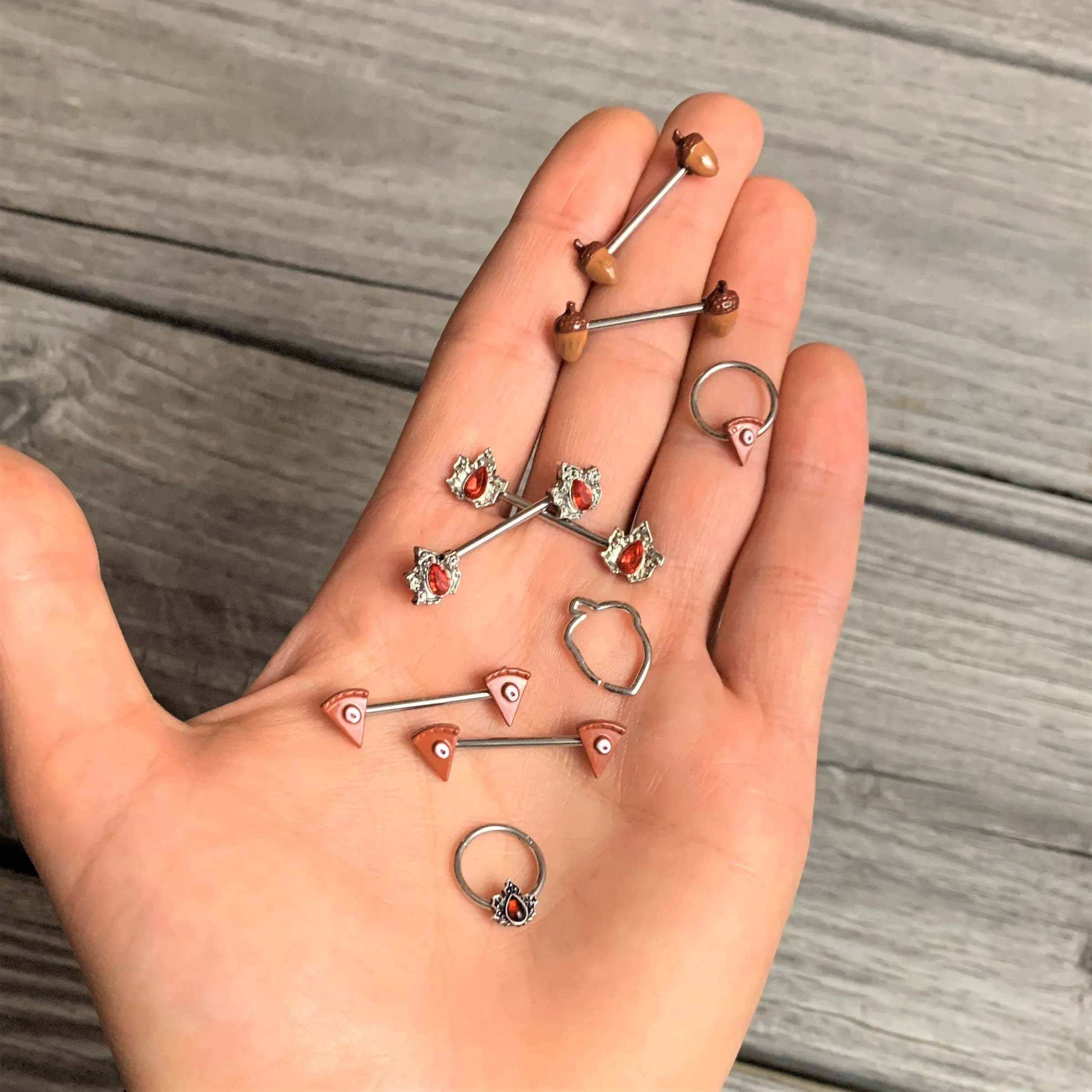 14 Gauge 5/8 Pumpkin Pie Thanksgiving Holiday Barbell Nipple Ring Set
