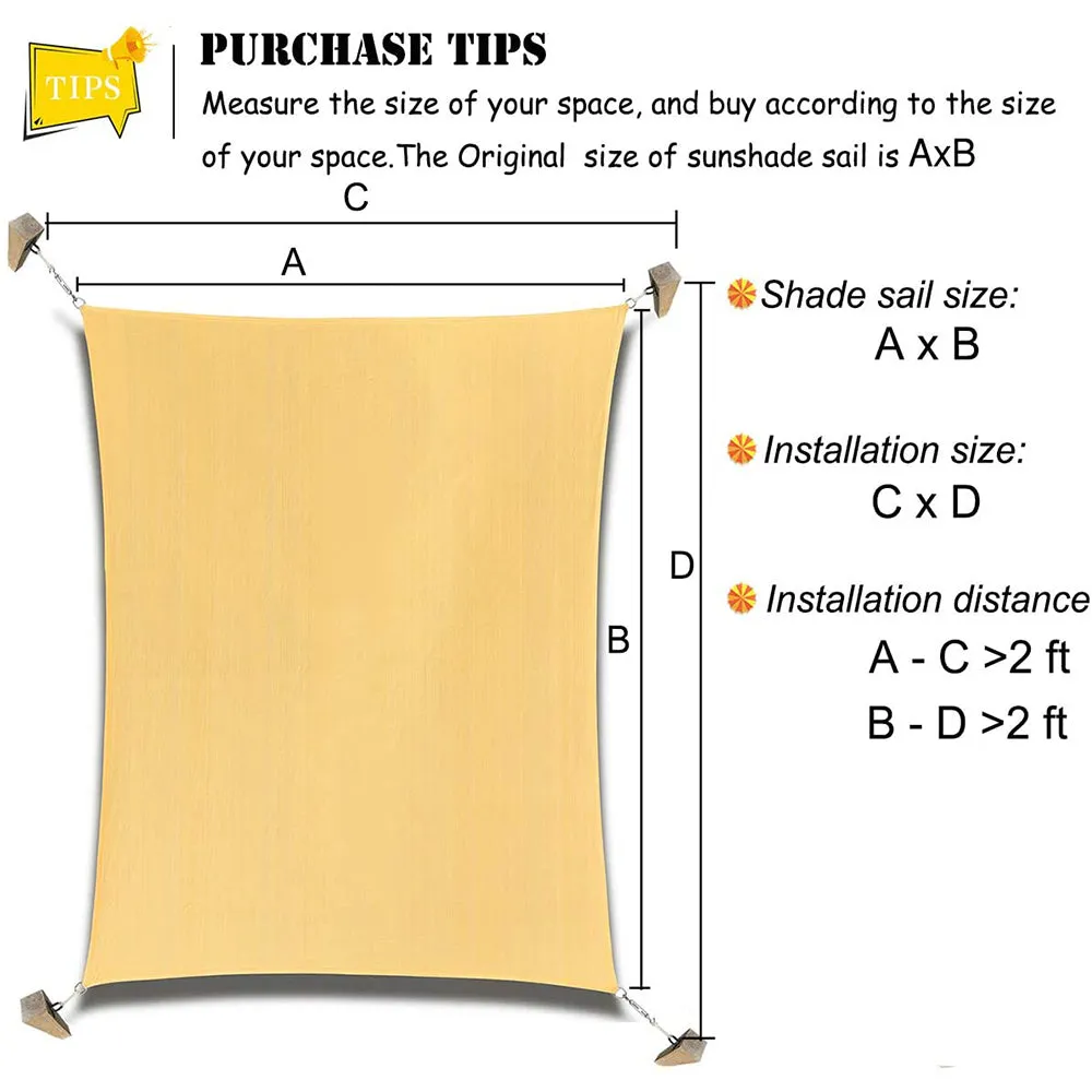 20'x'20' Rectangle Patio Sun Shade Sail（Sand Color）