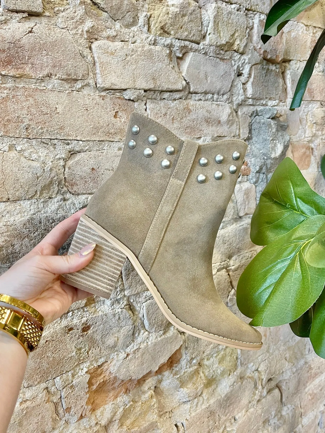 40% Off - Totally Into You Taupe Studded Booties