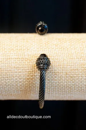 ADO | Black Cable Wire Cuff Bracelet with Embellished Crystal Knobs