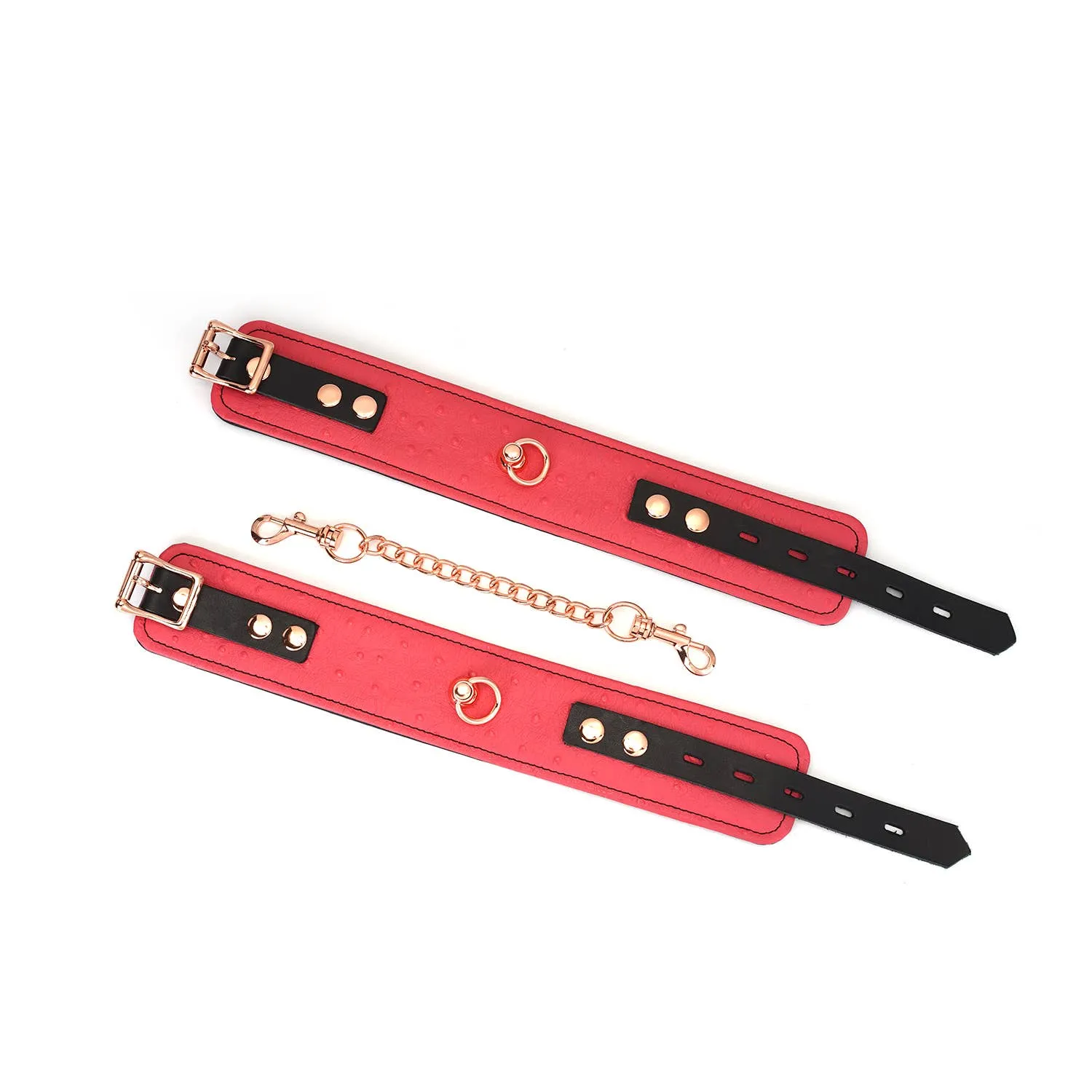 Angel's Kiss Pink Leather Ankle Cuffs with Locking Buckle
