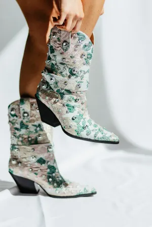 Azalea Wang Diligent Floral Western Booties for Women in Blush | DILIGENT-BLUSH