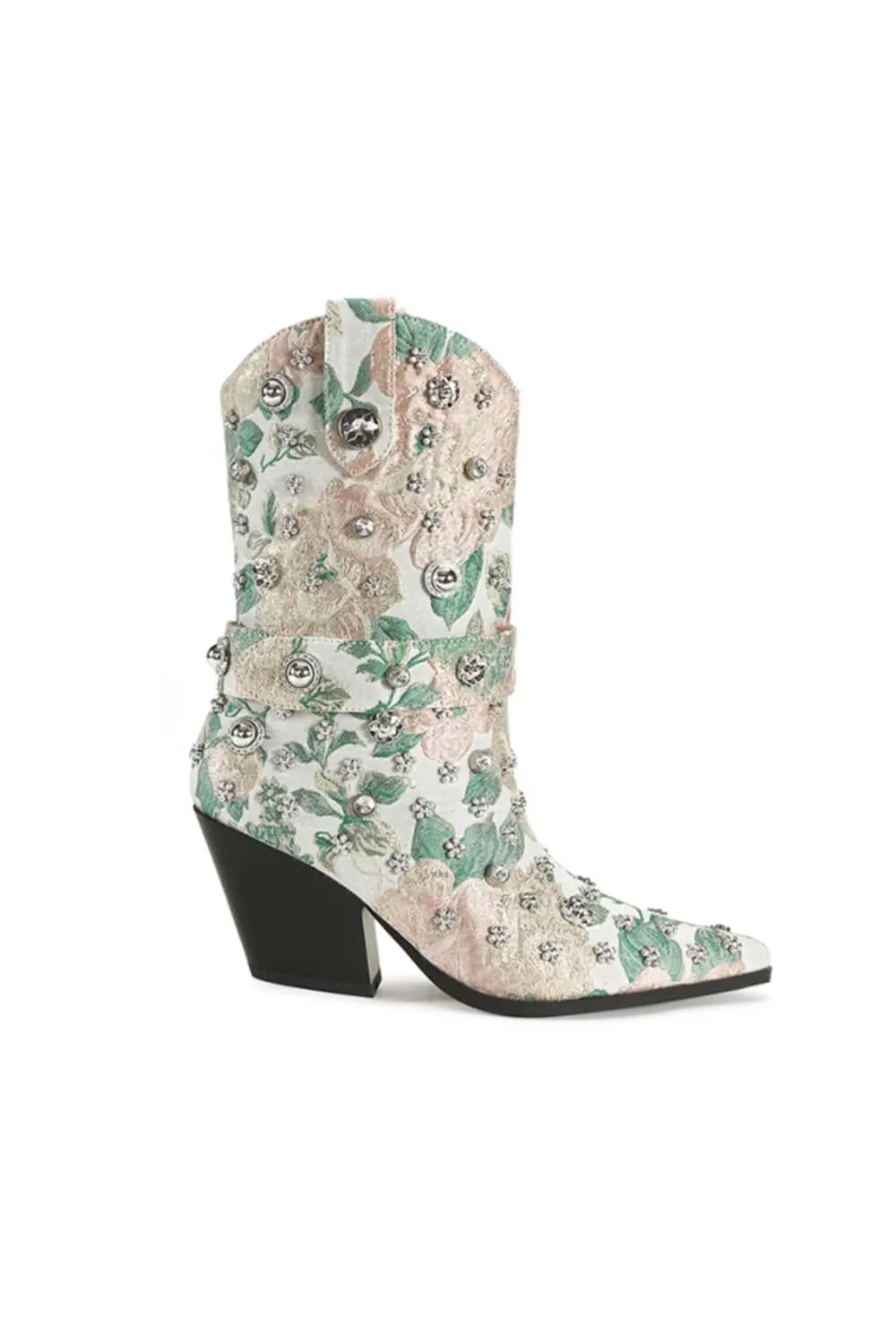 Azalea Wang Diligent Floral Western Booties for Women in Blush | DILIGENT-BLUSH