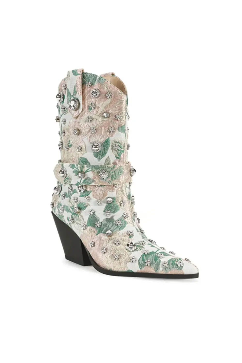 Azalea Wang Diligent Floral Western Booties for Women in Blush | DILIGENT-BLUSH