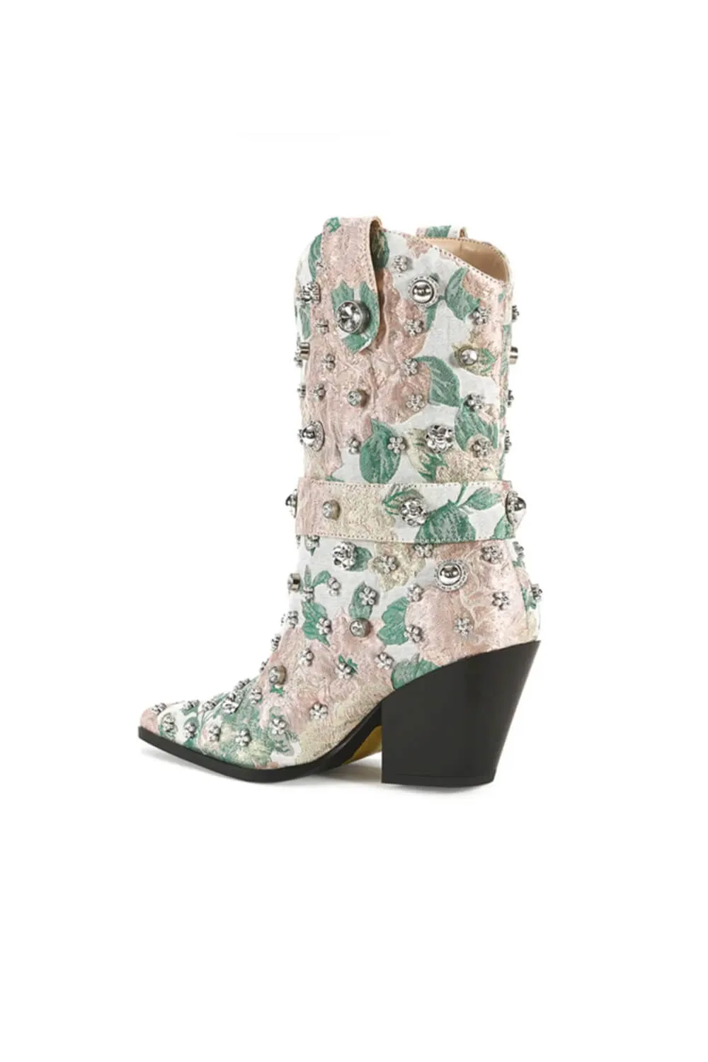 Azalea Wang Diligent Floral Western Booties for Women in Blush | DILIGENT-BLUSH