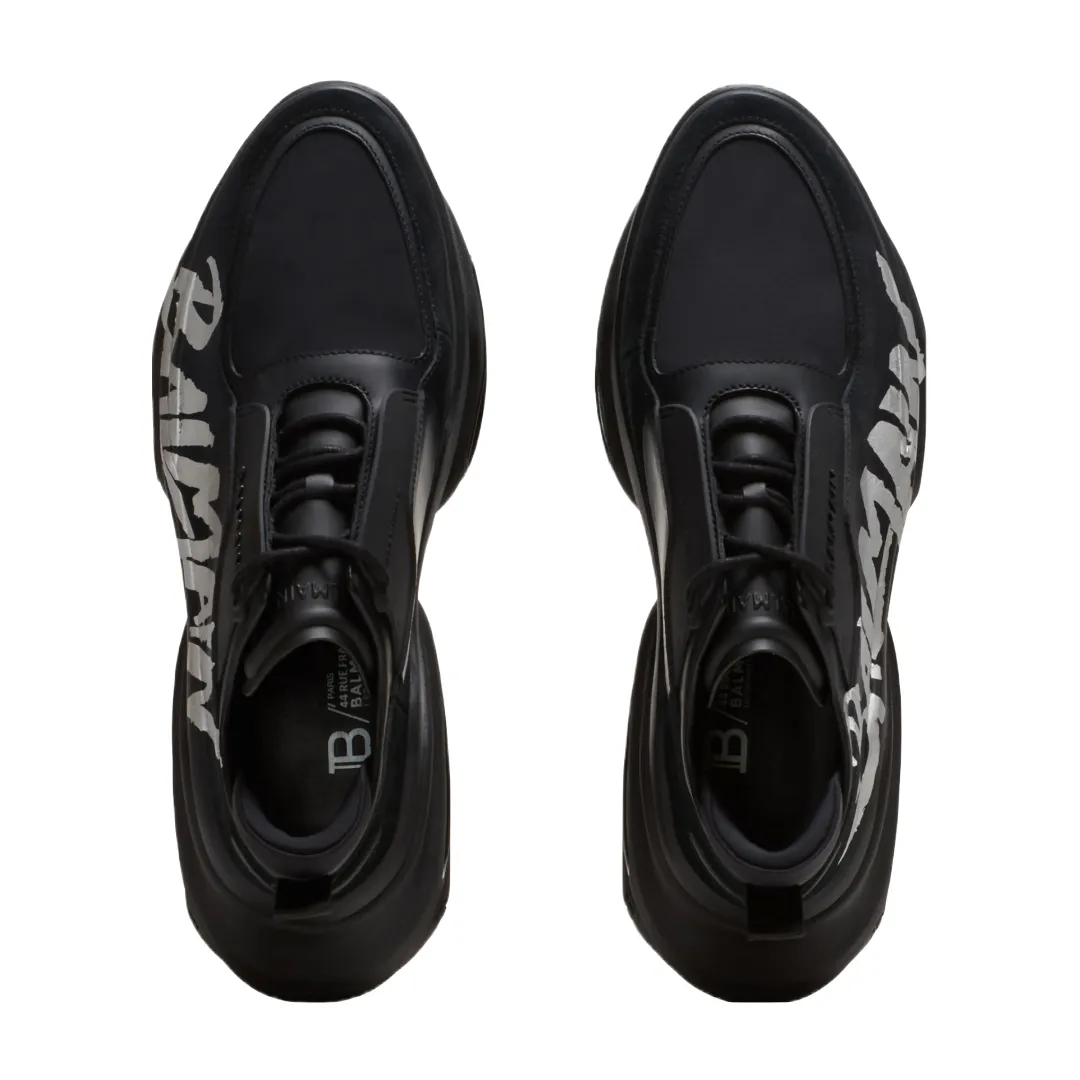 BALMAIN B-BOLD TRAINERS IN RUBBERISED LEATHER AND NEOPRENE