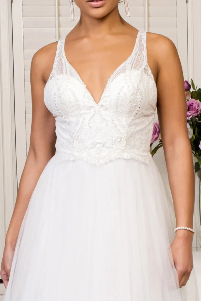 Beads Embellished Bodice Glitter Mesh Wedding Gown