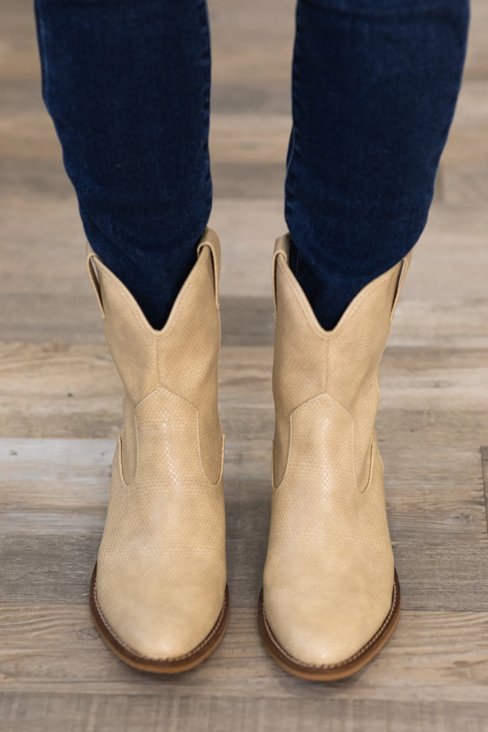 Beige Point Toe Short Western Booties