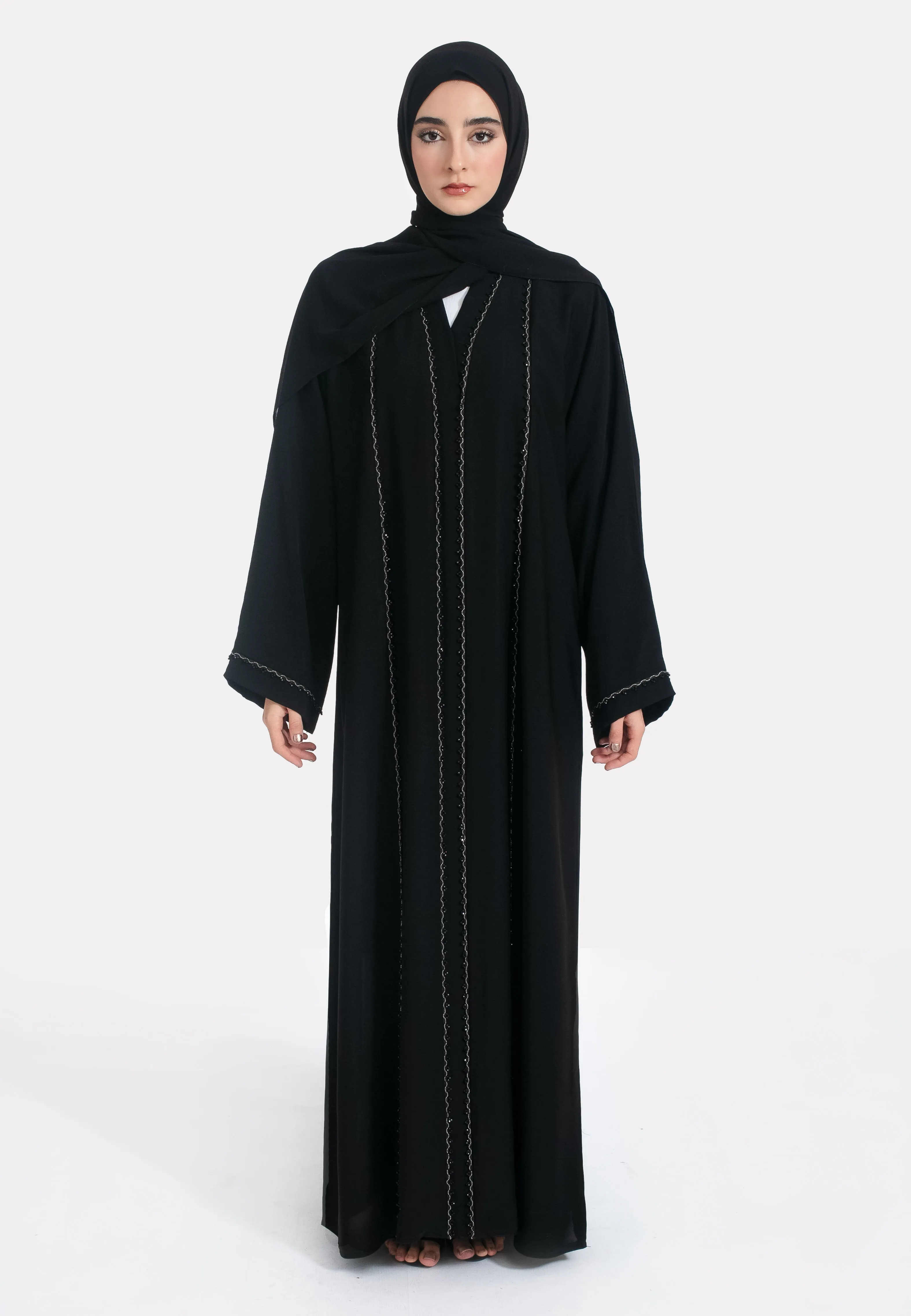 Black Closed Abaya with Dainty Embellishments