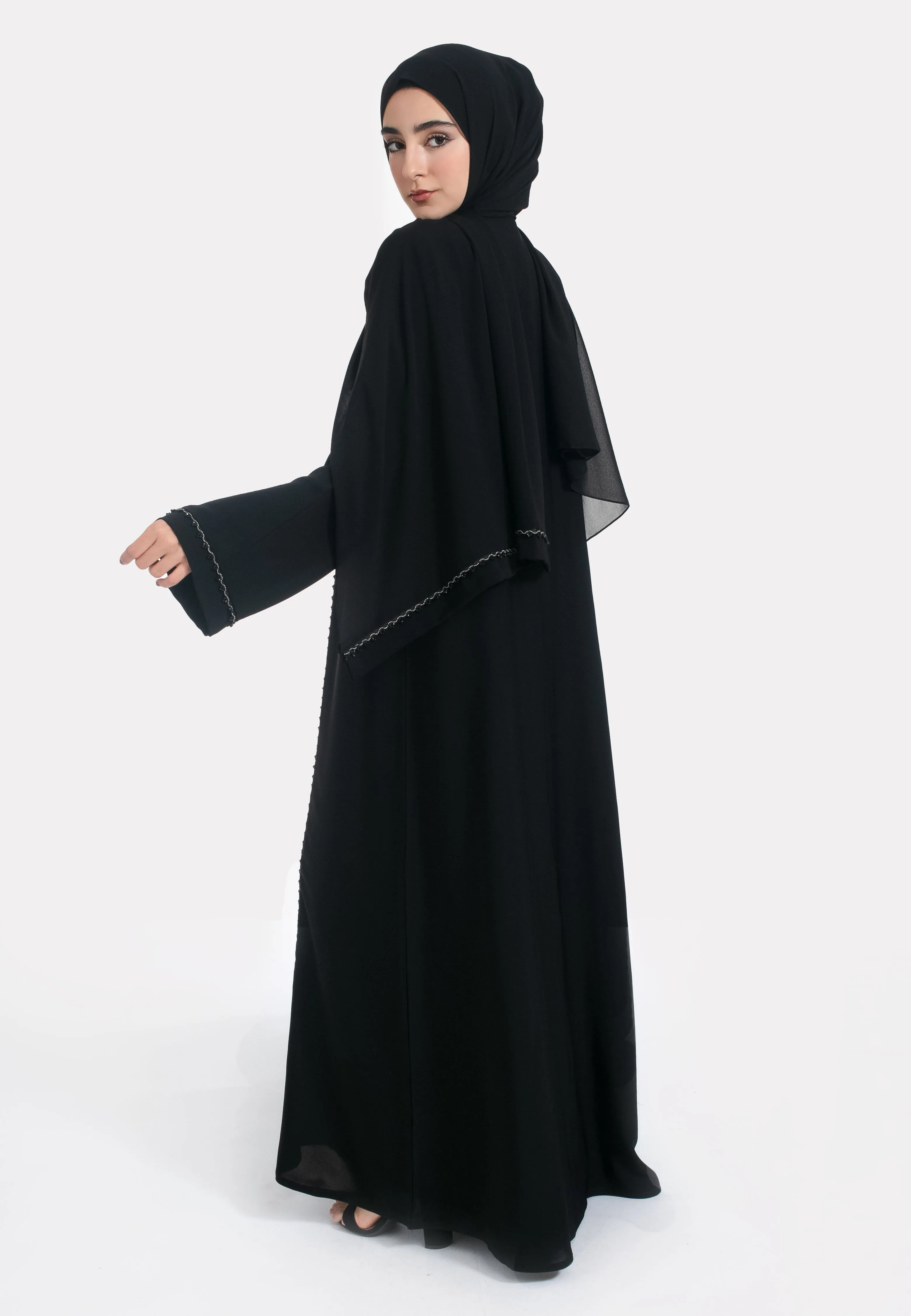 Black Closed Abaya with Dainty Embellishments