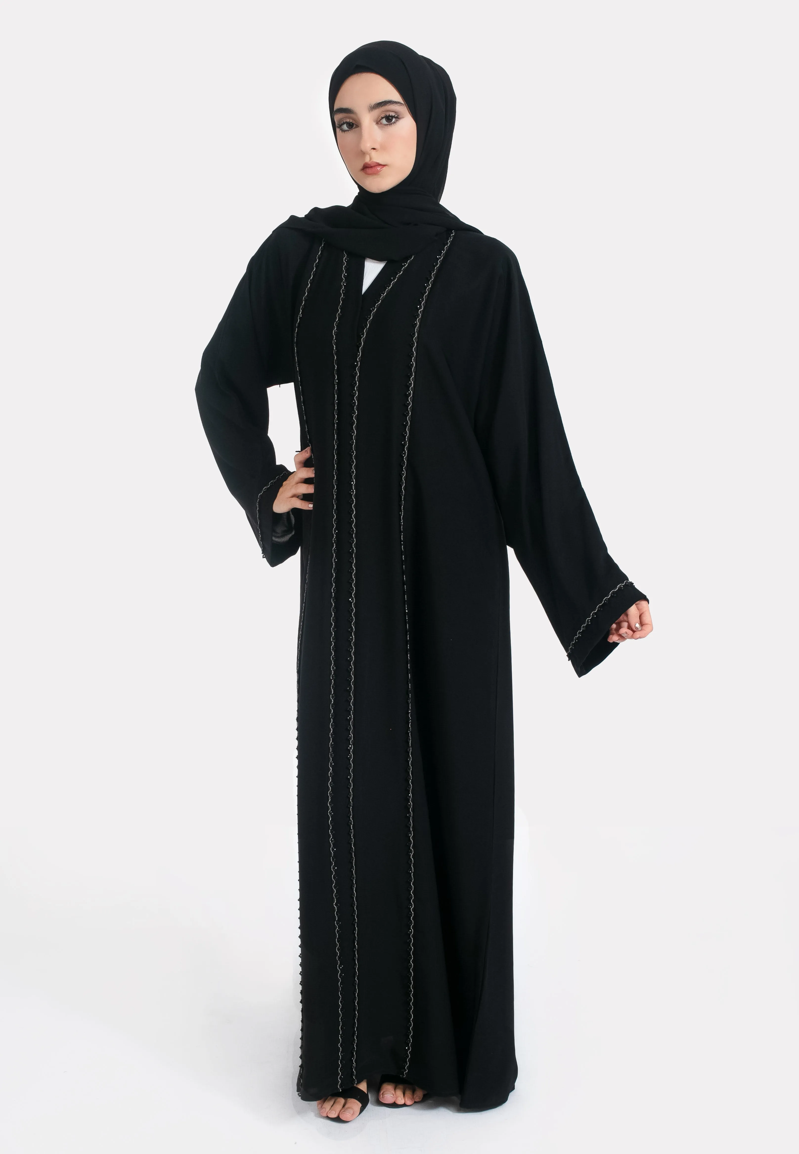Black Closed Abaya with Dainty Embellishments