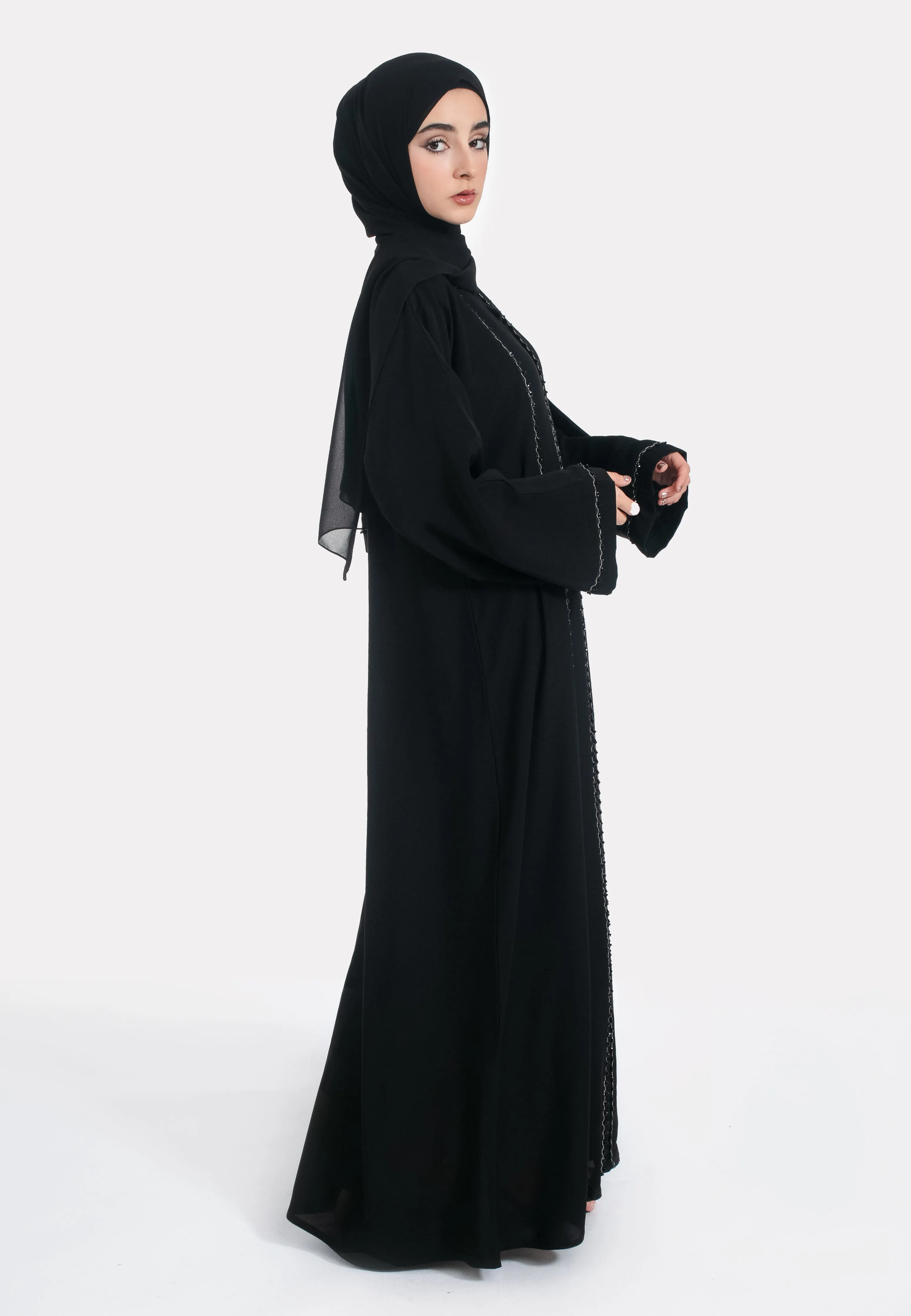 Black Closed Abaya with Dainty Embellishments