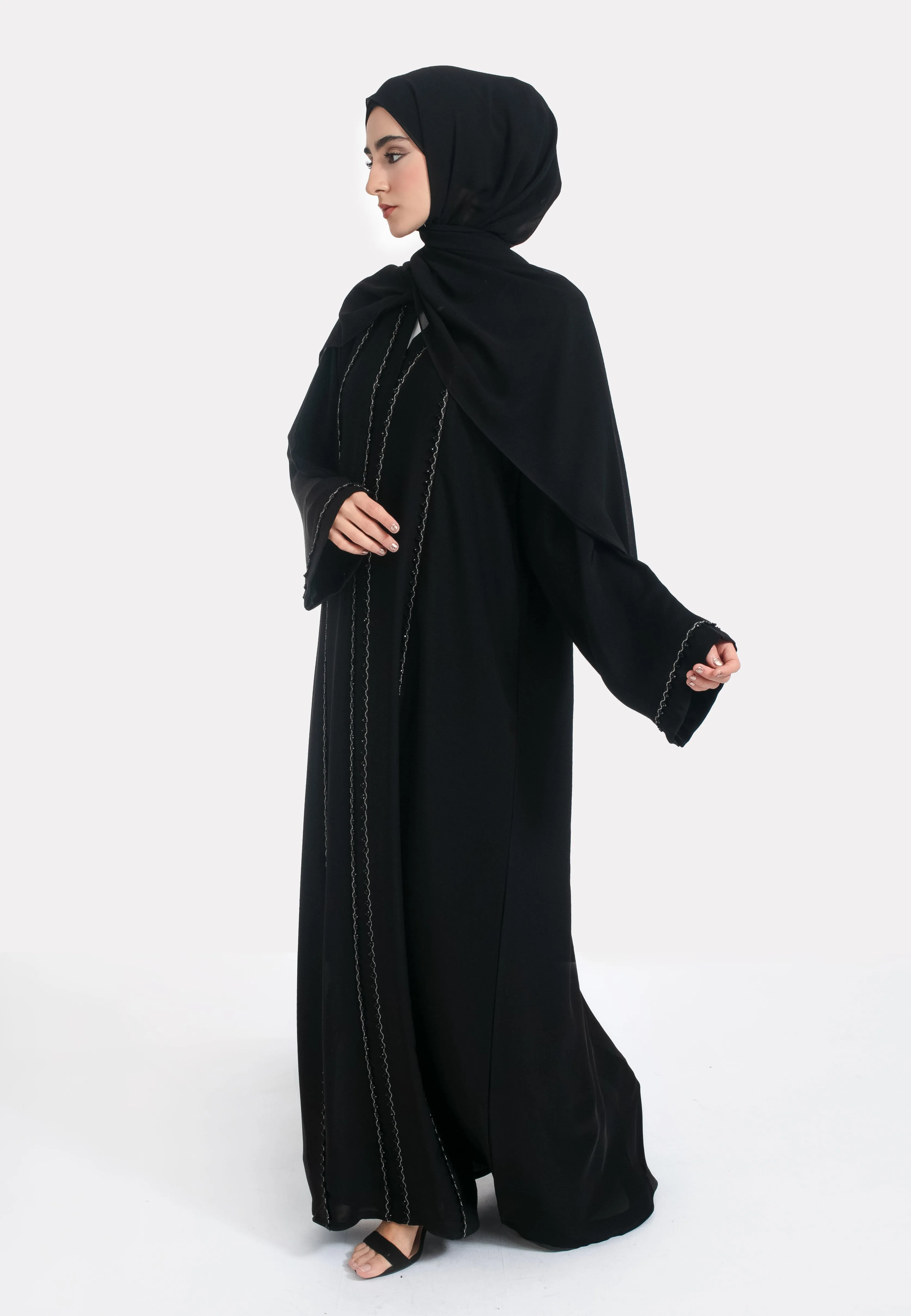 Black Closed Abaya with Dainty Embellishments