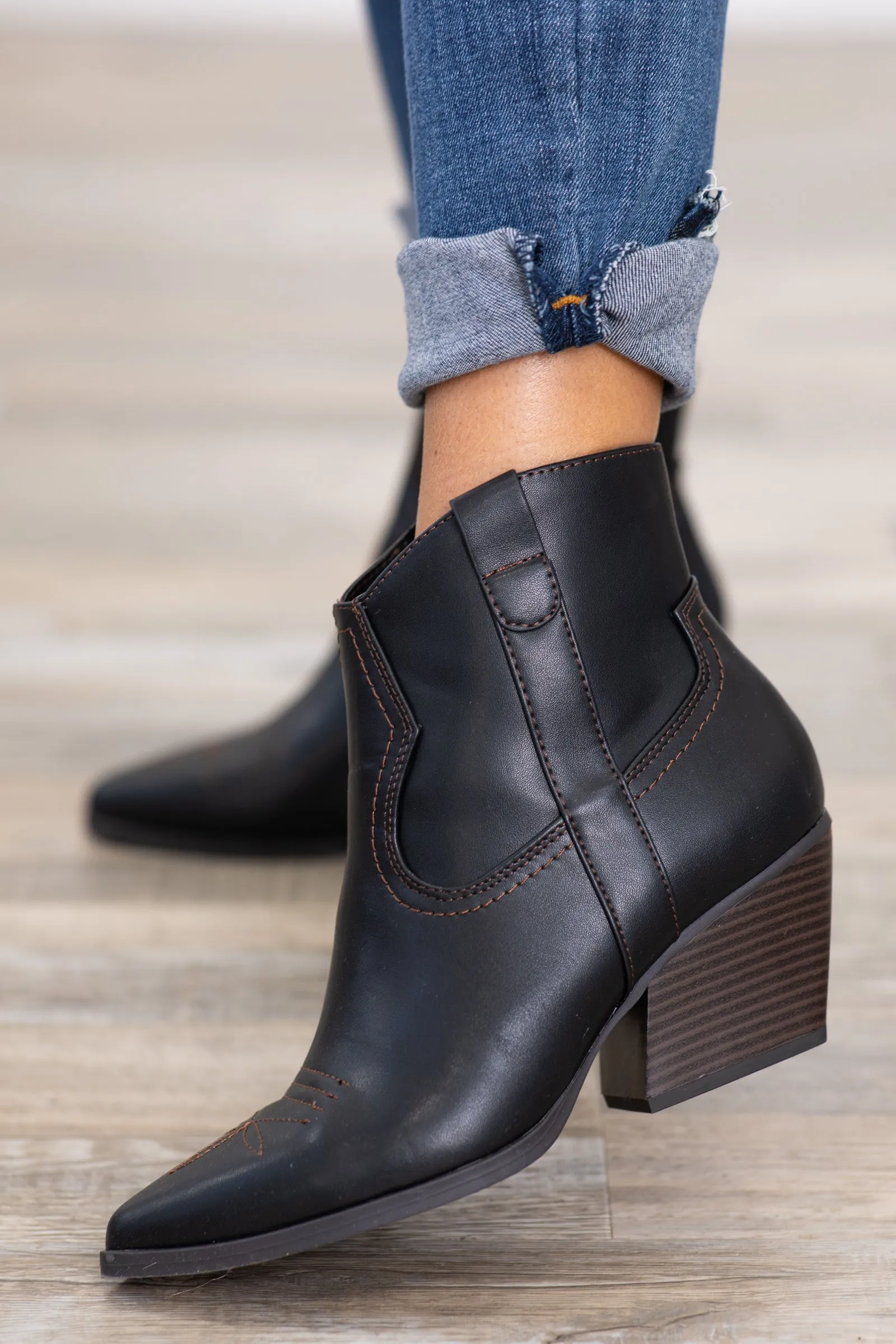 Black Faux Leather Western Booties