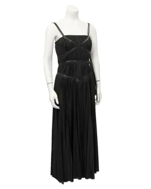 Black ruched dress with leather accents