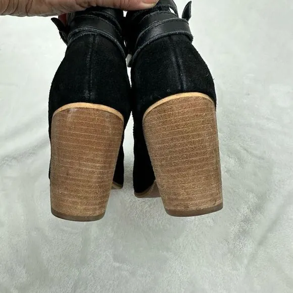 BP Women's Size 9.5 Suede Leather Ankle Booties Stacked Heel Strap Buckle Ankle