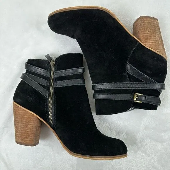 BP Women's Size 9.5 Suede Leather Ankle Booties Stacked Heel Strap Buckle Ankle