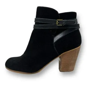 BP Women's Size 9.5 Suede Leather Ankle Booties Stacked Heel Strap Buckle Ankle