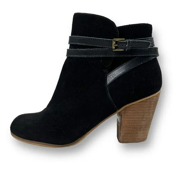 BP Women's Size 9.5 Suede Leather Ankle Booties Stacked Heel Strap Buckle Ankle