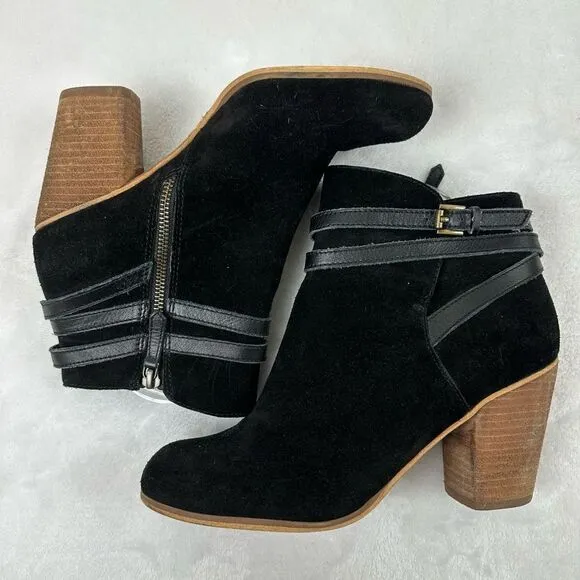 BP Women's Size 9.5 Suede Leather Ankle Booties Stacked Heel Strap Buckle Ankle