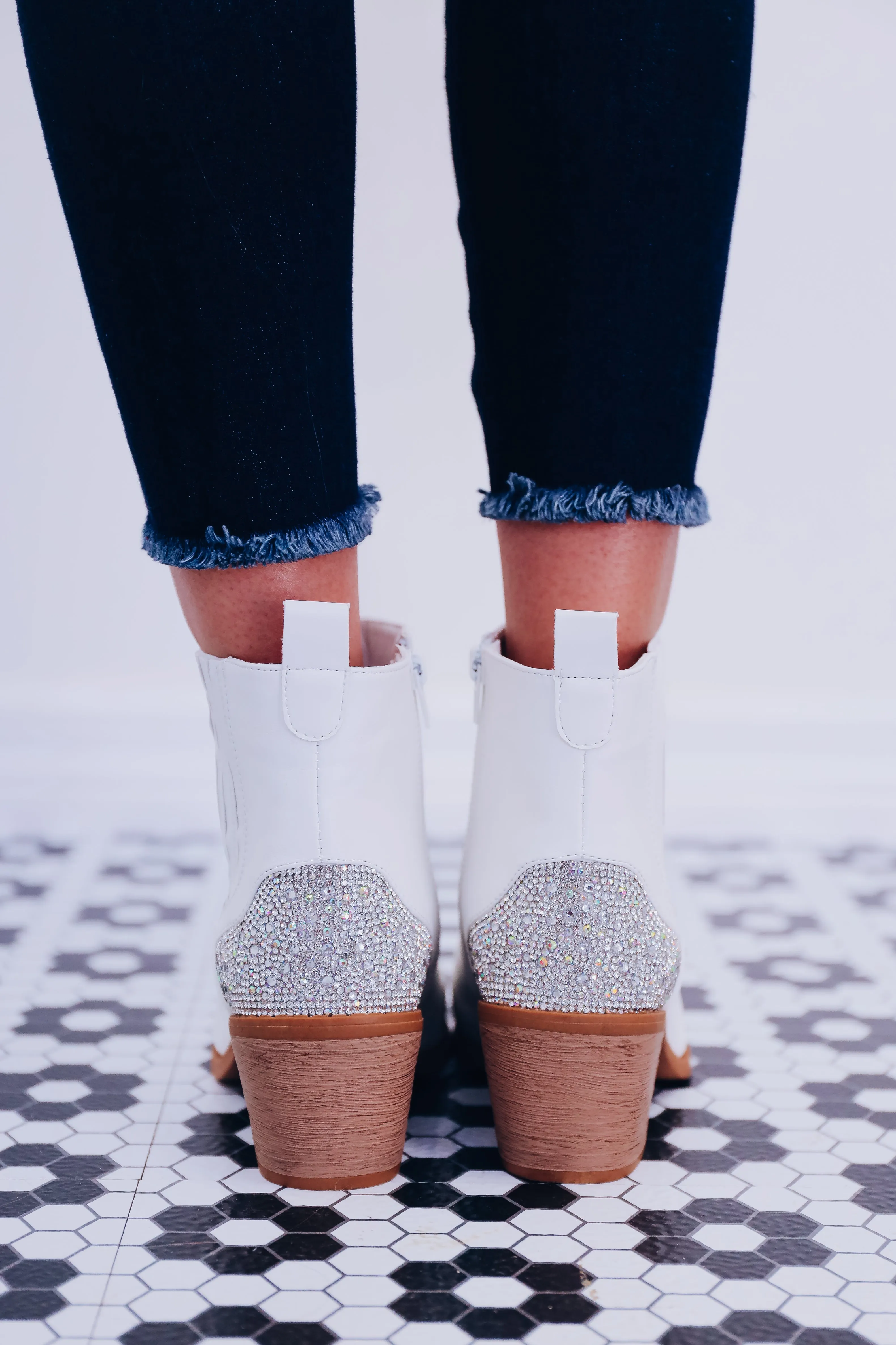 Broadway Rhinestone Booties - White