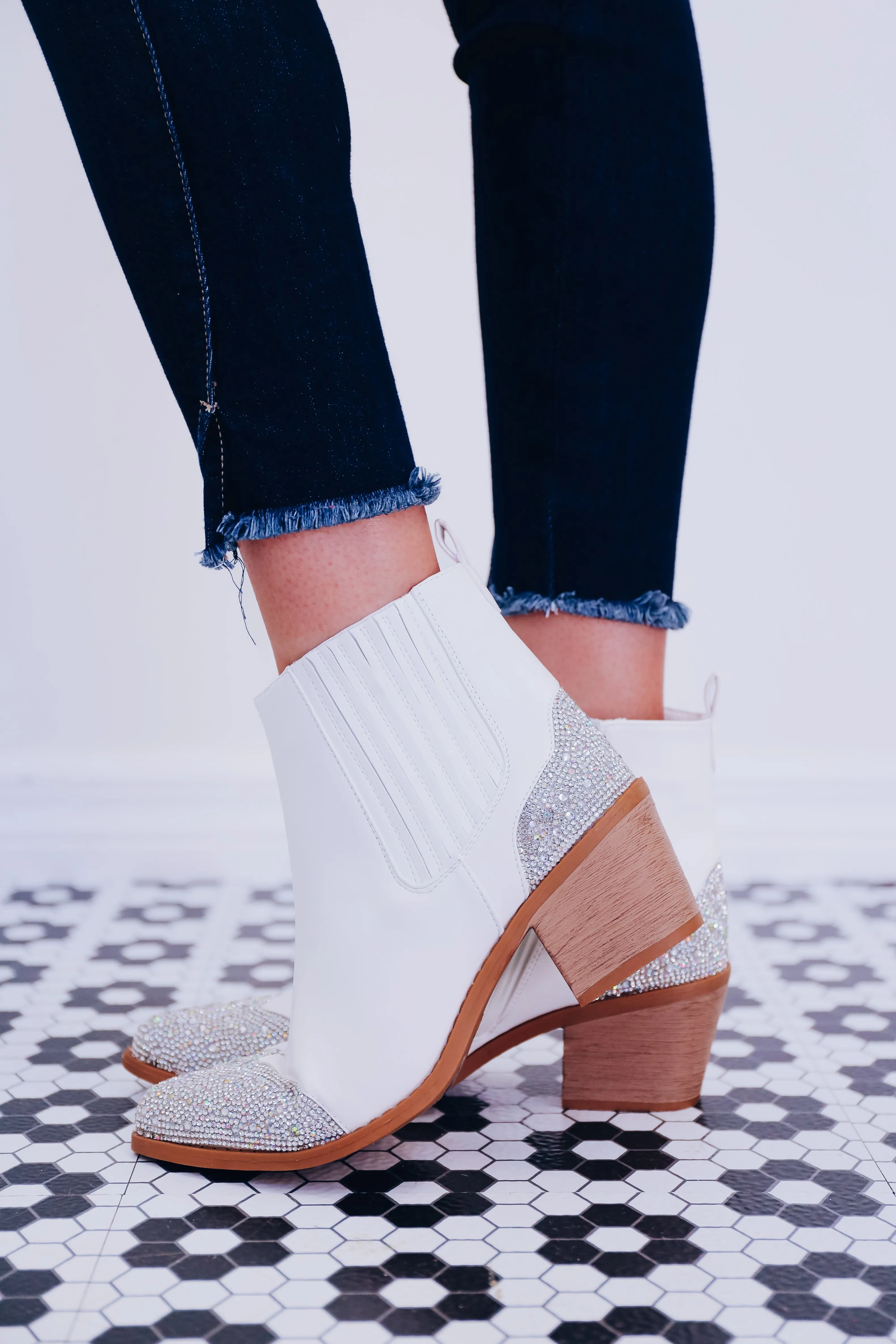 Broadway Rhinestone Booties - White