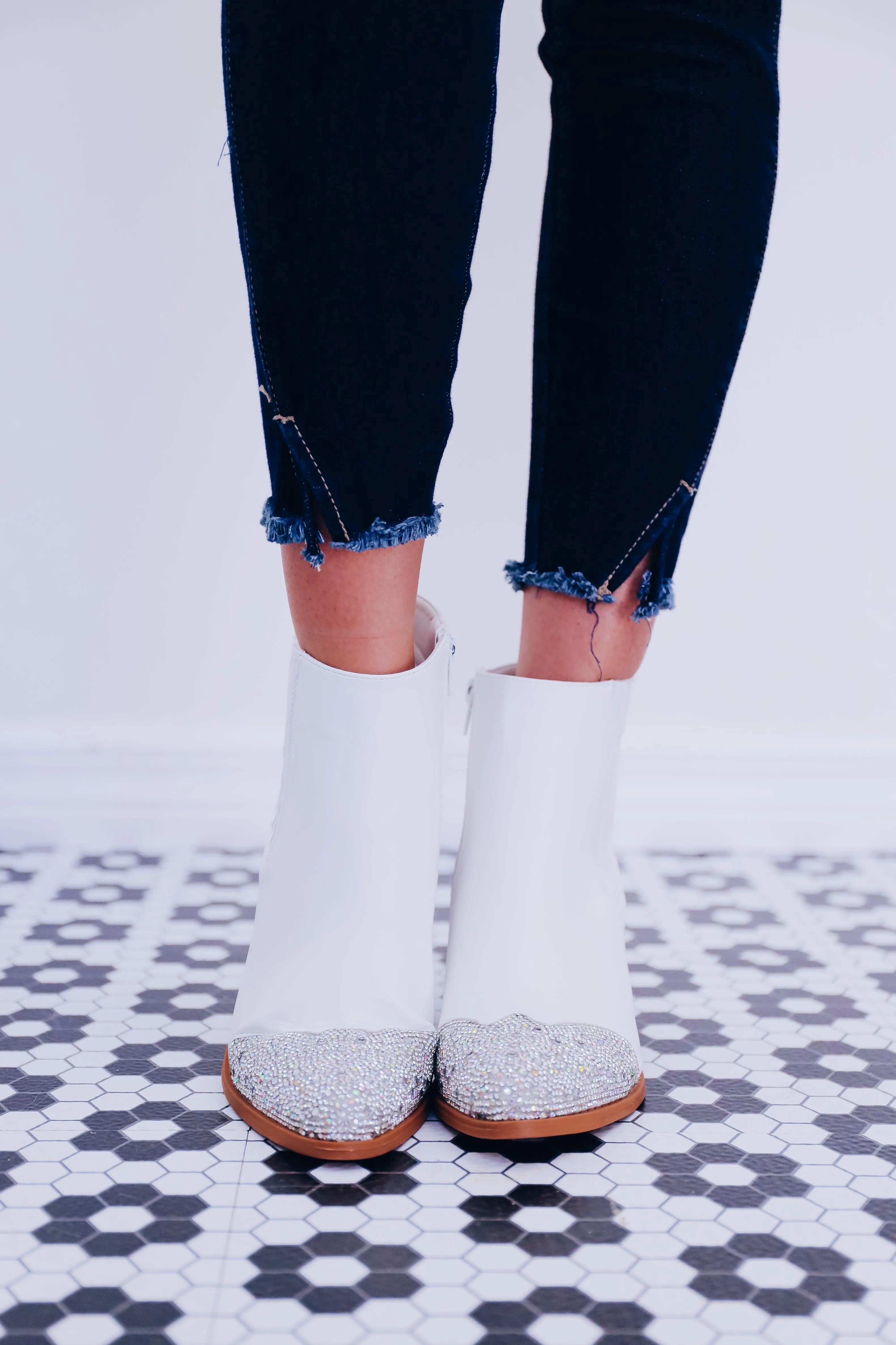 Broadway Rhinestone Booties - White