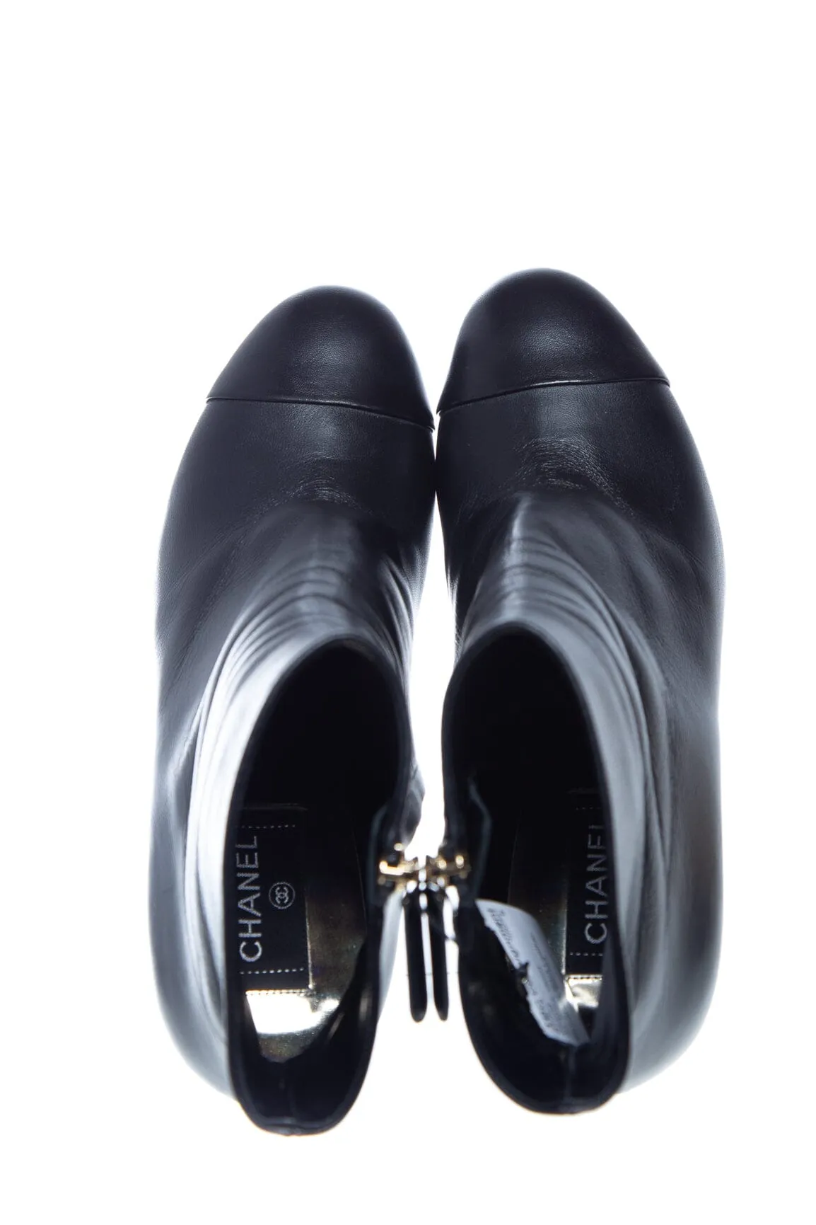 Chanel Black Leather Round Toe Booties SZ 40