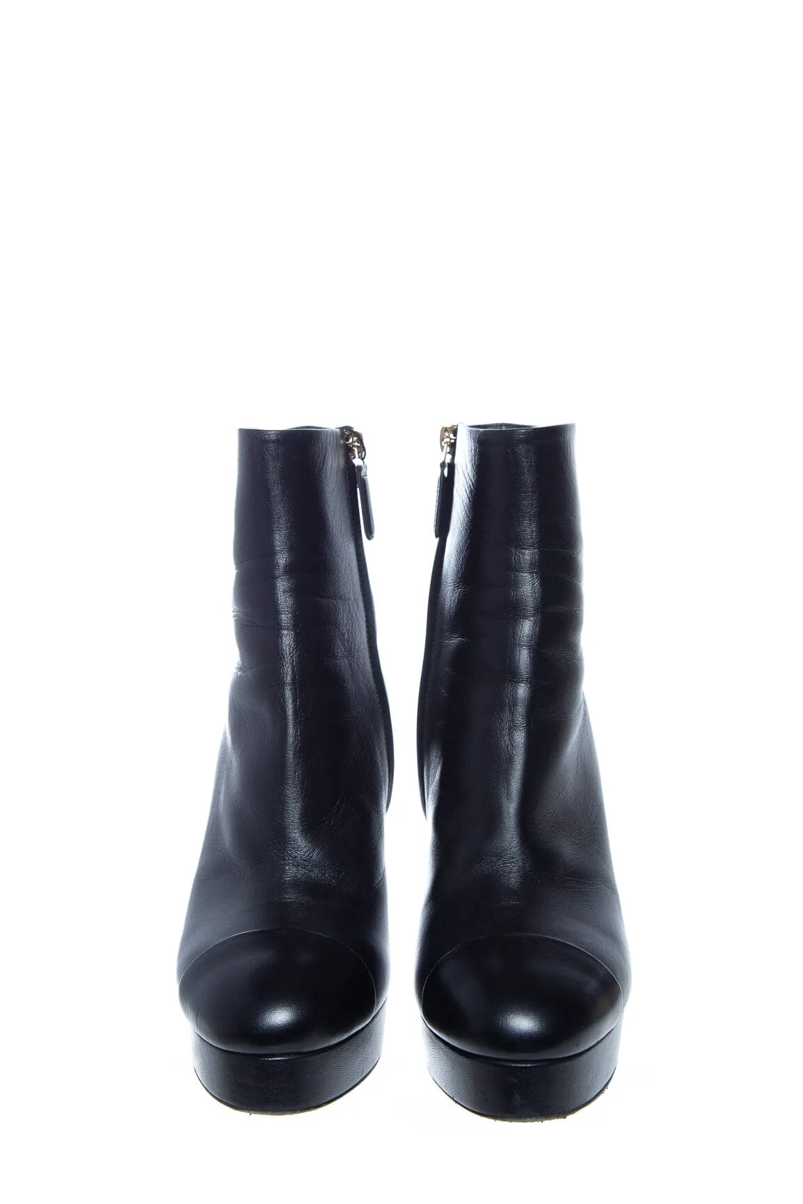 Chanel Black Leather Round Toe Booties SZ 40