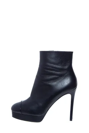 Chanel Black Leather Round Toe Booties SZ 40