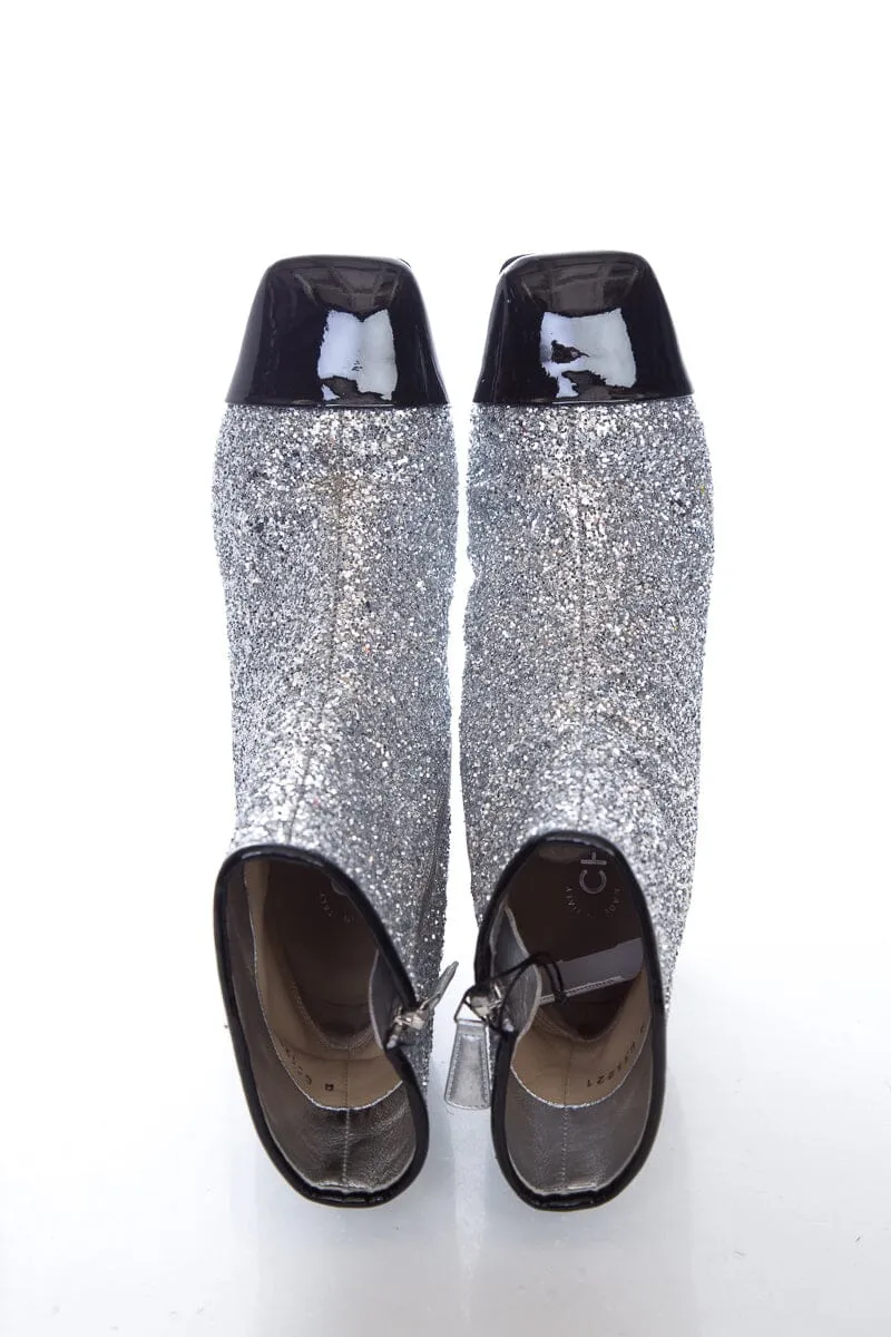 Chanel Silver Sparkle Booties SZ 40