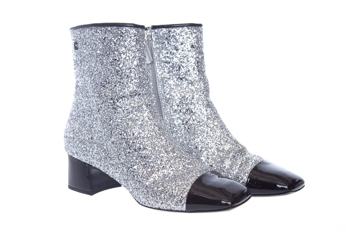 Chanel Silver Sparkle Booties SZ 40