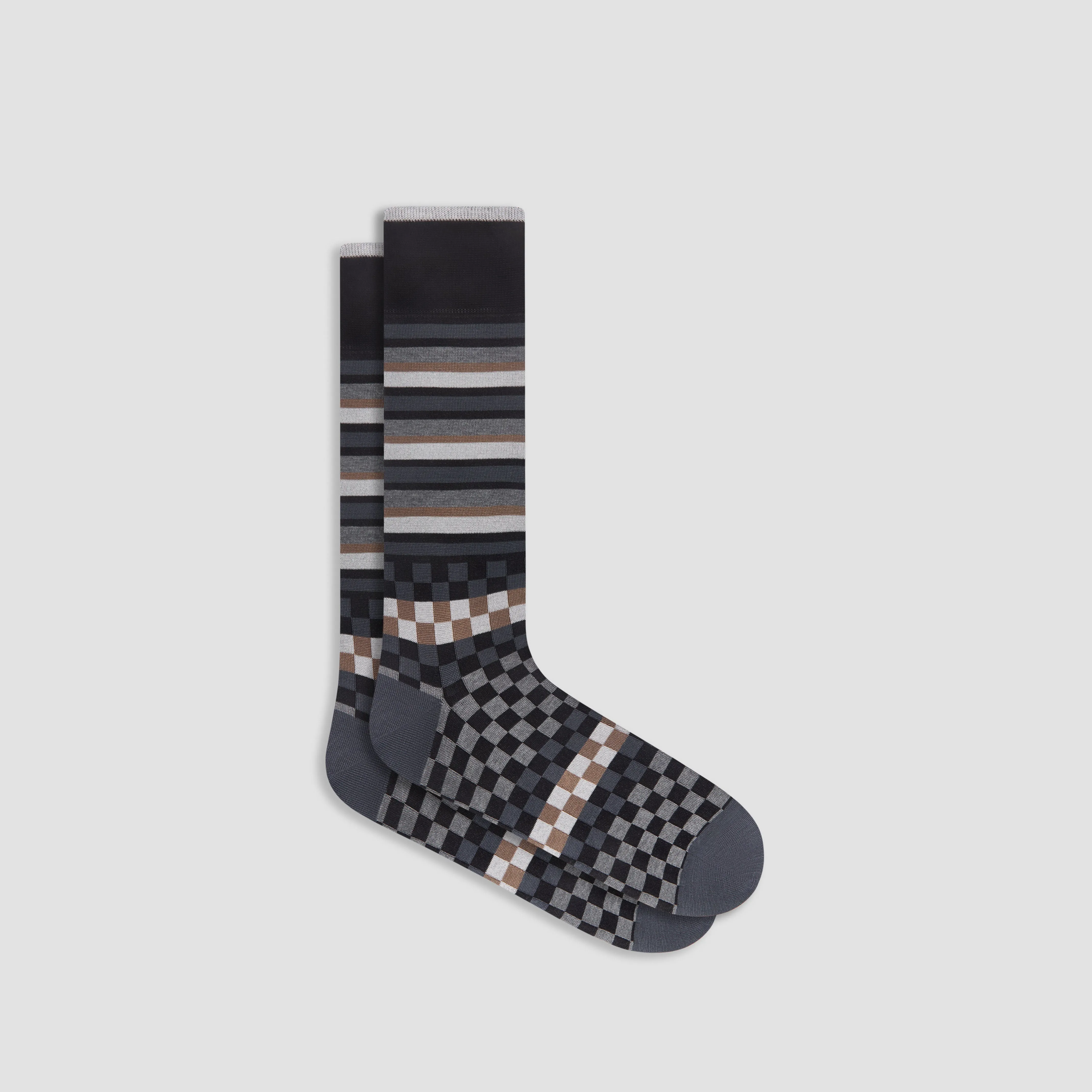 Checkerboard and Stripe Mid-Calf Socks
