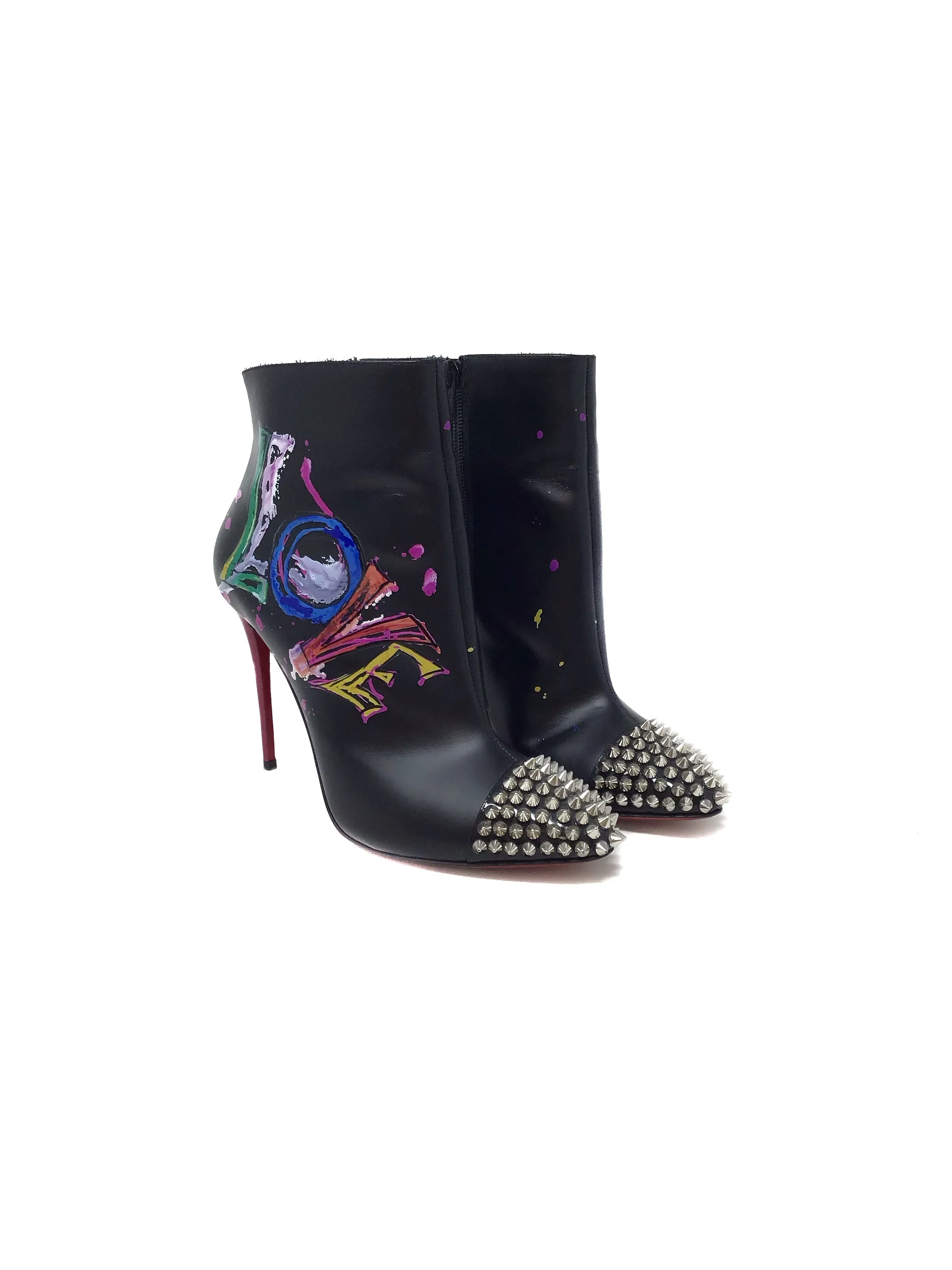 Christian Louboutin 39.5 'Love Is A Boot' Paint & Spike Cap Toe Boot