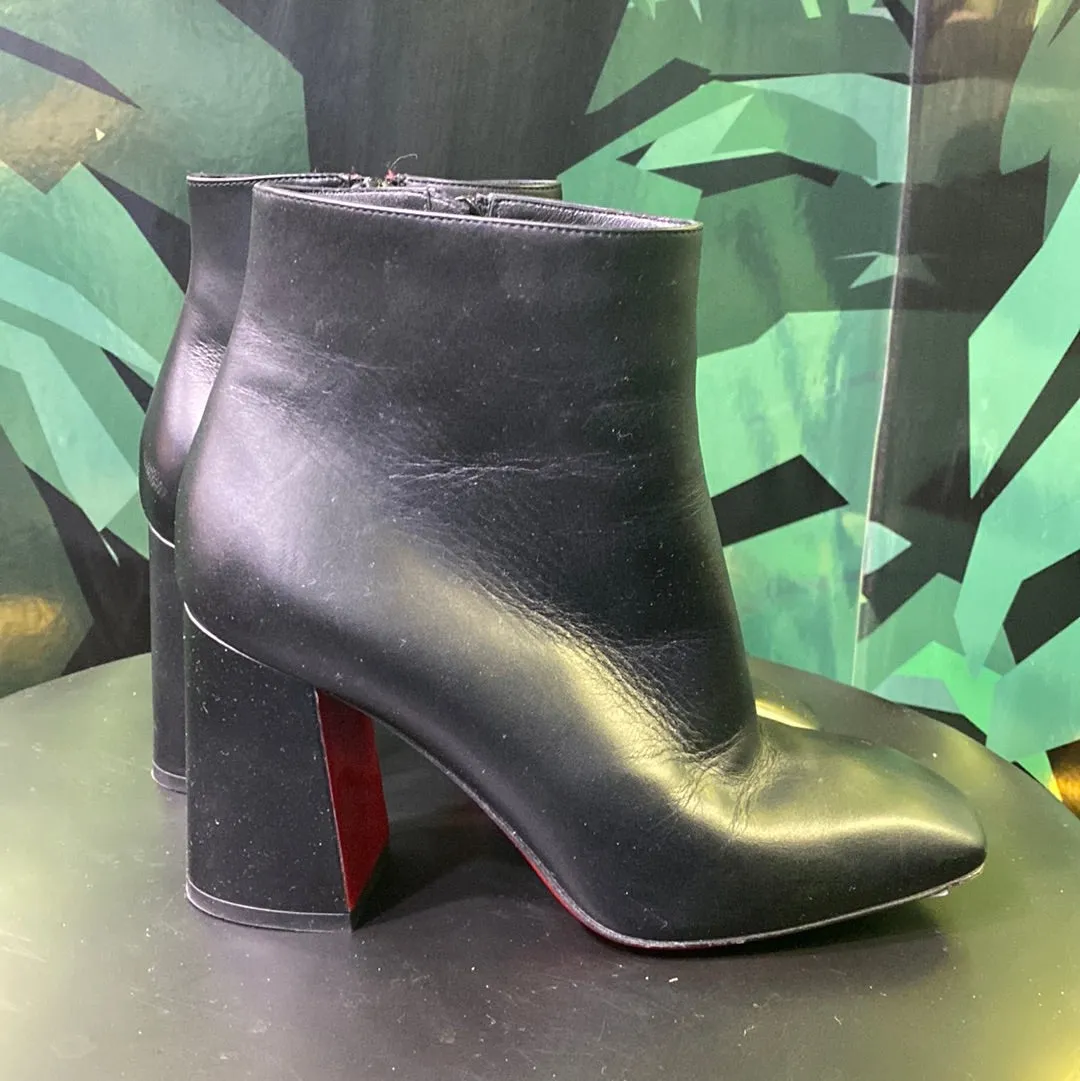 Christian Louboutin Black Leather Side Zip Booties
