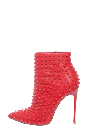 Christian Louboutin Red Leather and Spike Heel Booties SZ 40
