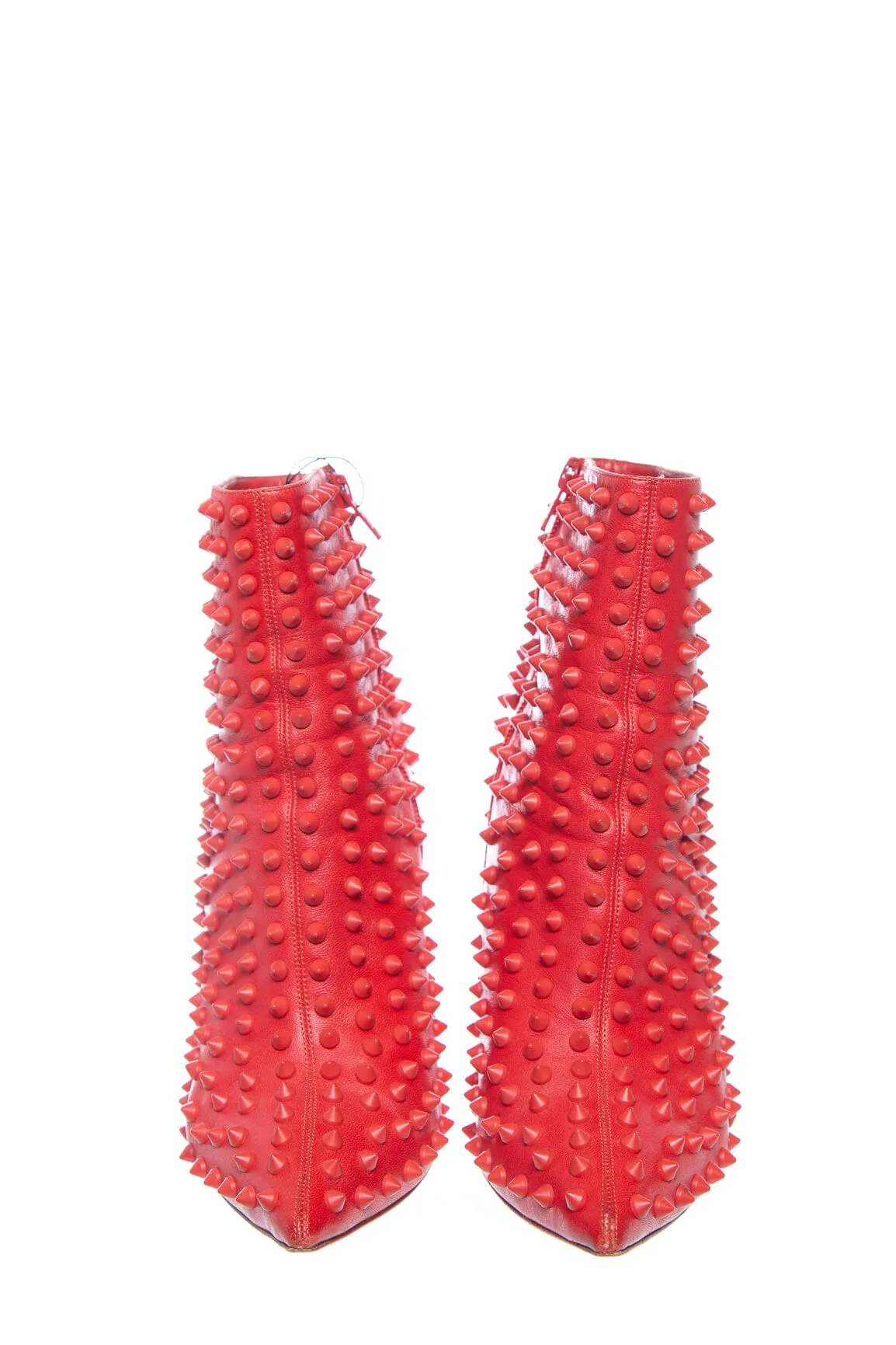Christian Louboutin Red Leather and Spike Heel Booties SZ 40