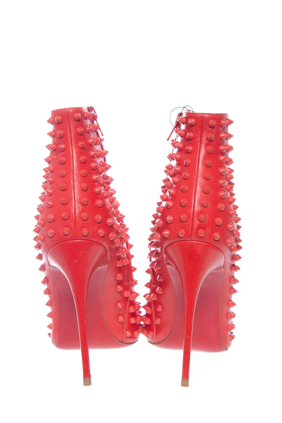 Christian Louboutin Red Leather and Spike Heel Booties SZ 40