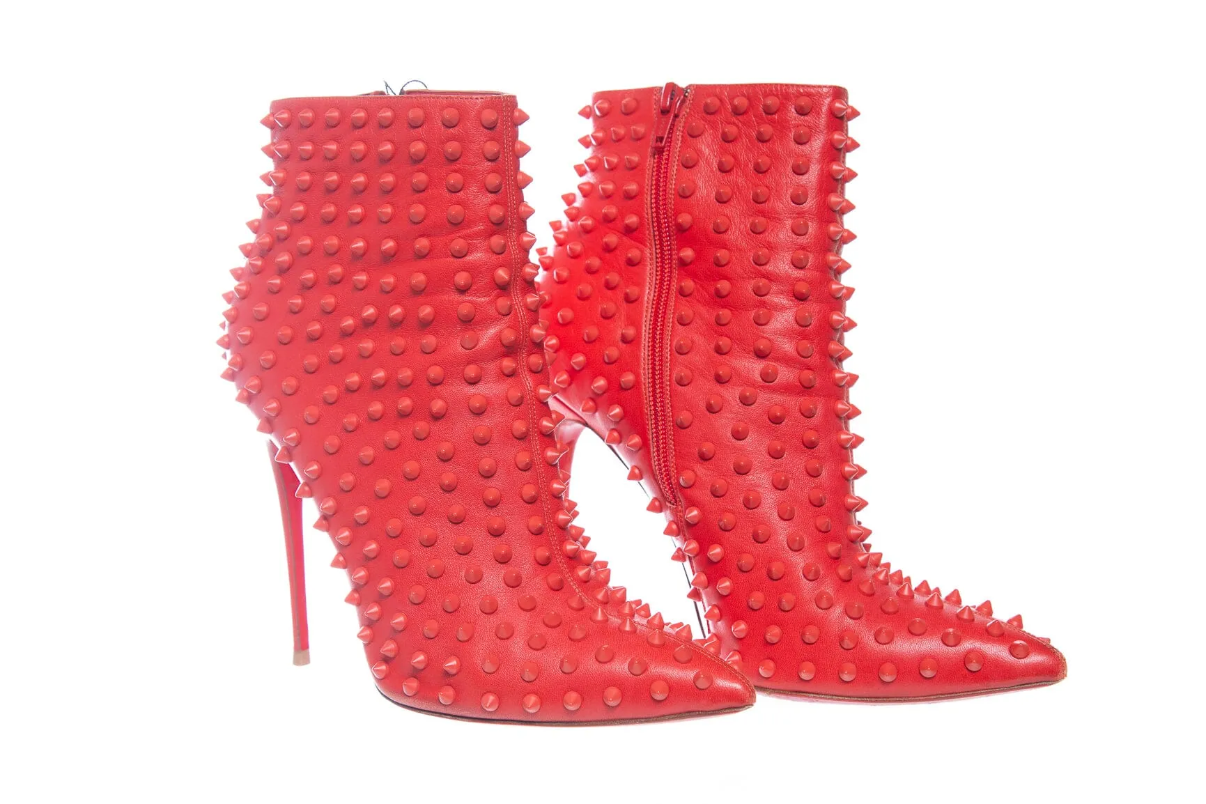 Christian Louboutin Red Leather and Spike Heel Booties SZ 40