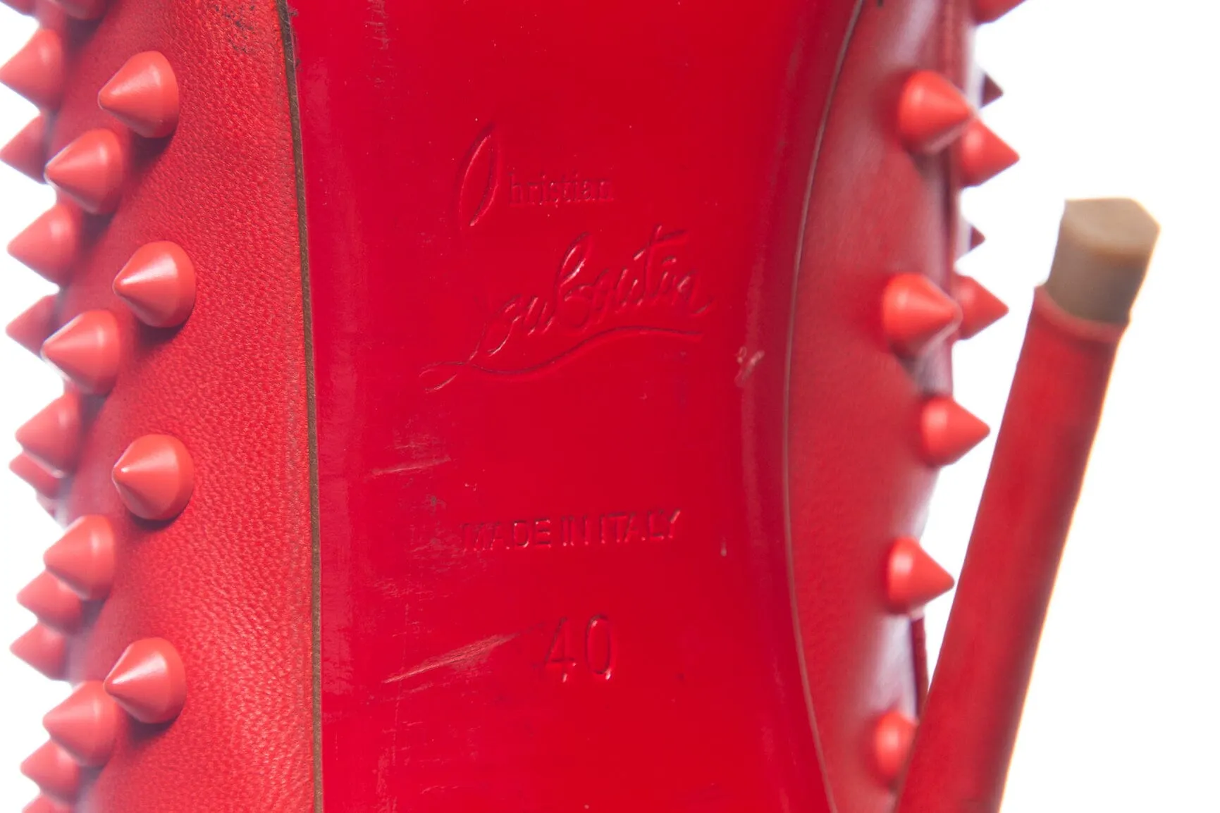 Christian Louboutin Red Leather and Spike Heel Booties SZ 40