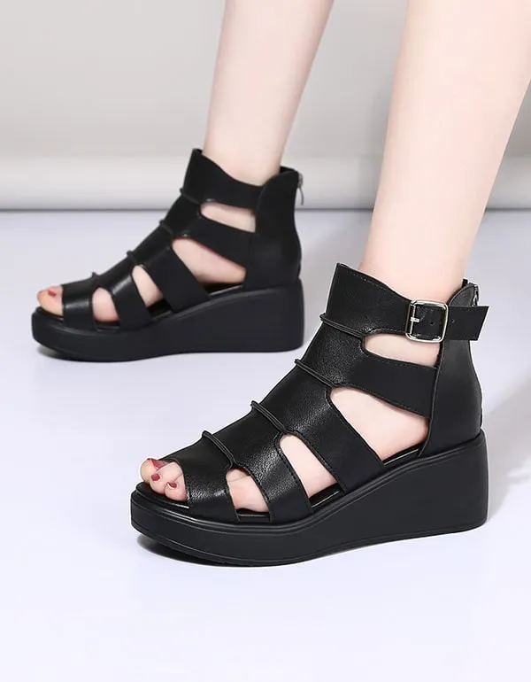 [Clearance]Women's New Retro Leather Ankle Strap Sandals 38