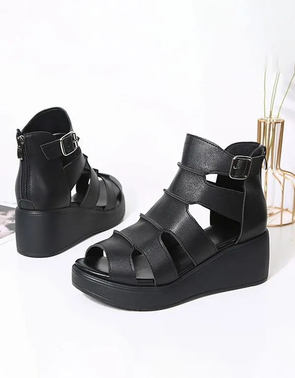 [Clearance]Women's New Retro Leather Ankle Strap Sandals 38