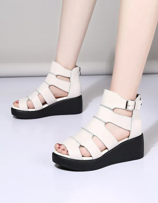 [Clearance]Women's New Retro Leather Ankle Strap Sandals 38