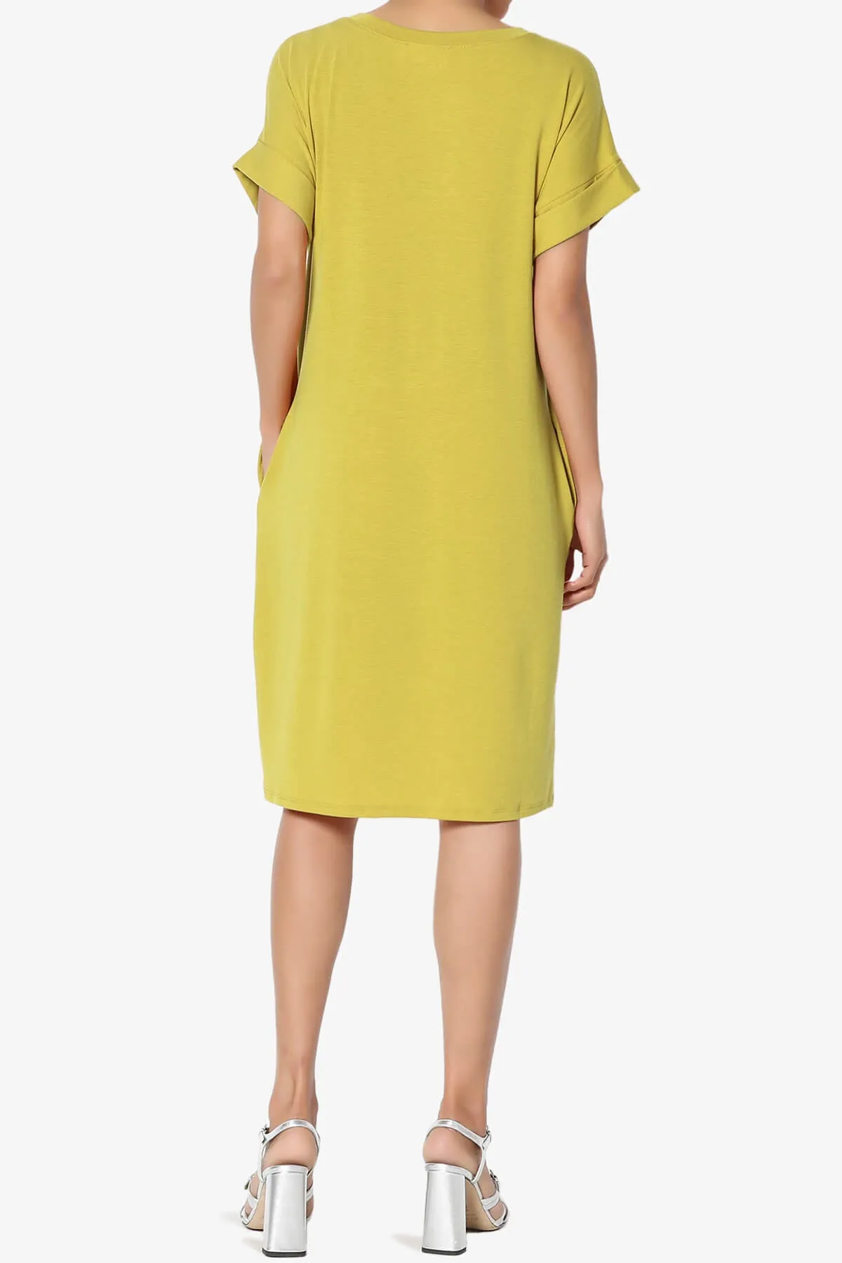 Cliff Rolled Short Sleeve V-Neck Dress PLUS