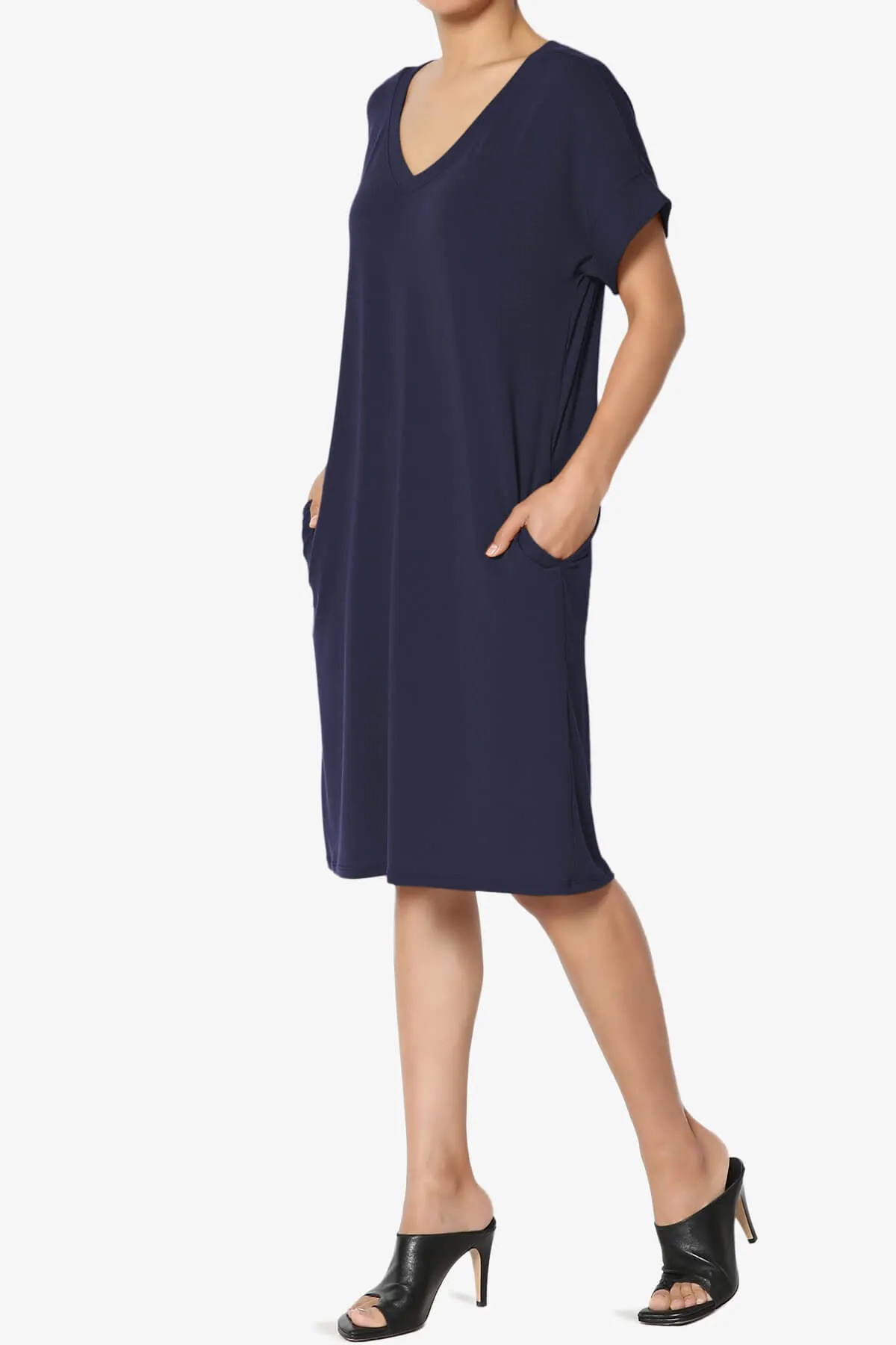 Cliff Rolled Short Sleeve V-Neck Dress PLUS