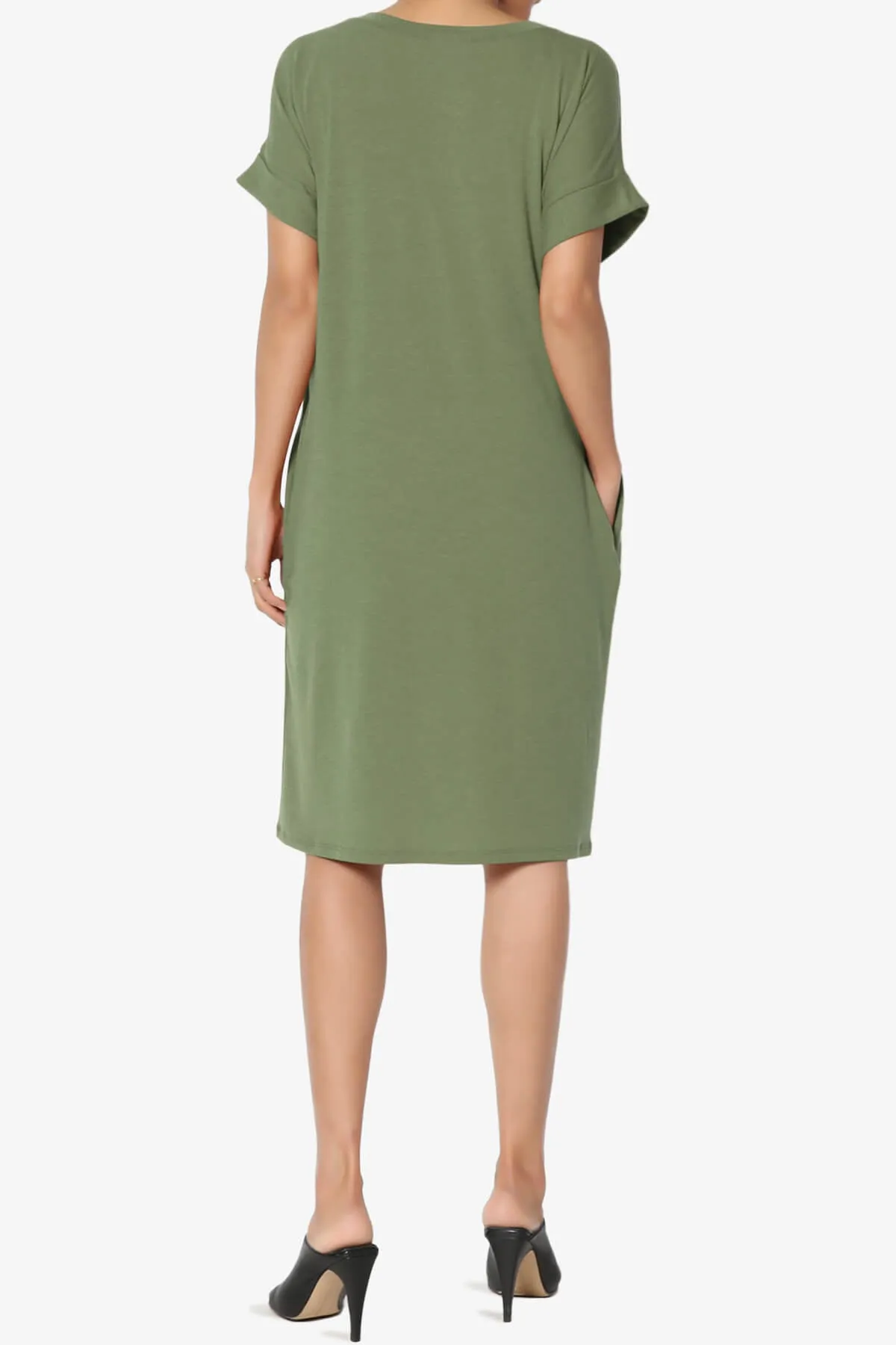 Cliff Rolled Short Sleeve V-Neck Dress PLUS