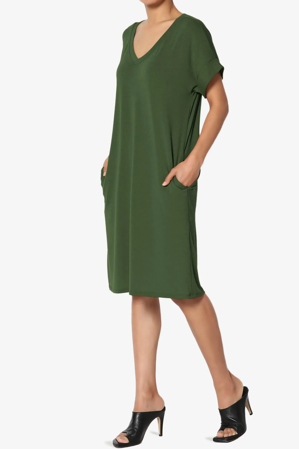 Cliff Rolled Short Sleeve V-Neck Dress PLUS