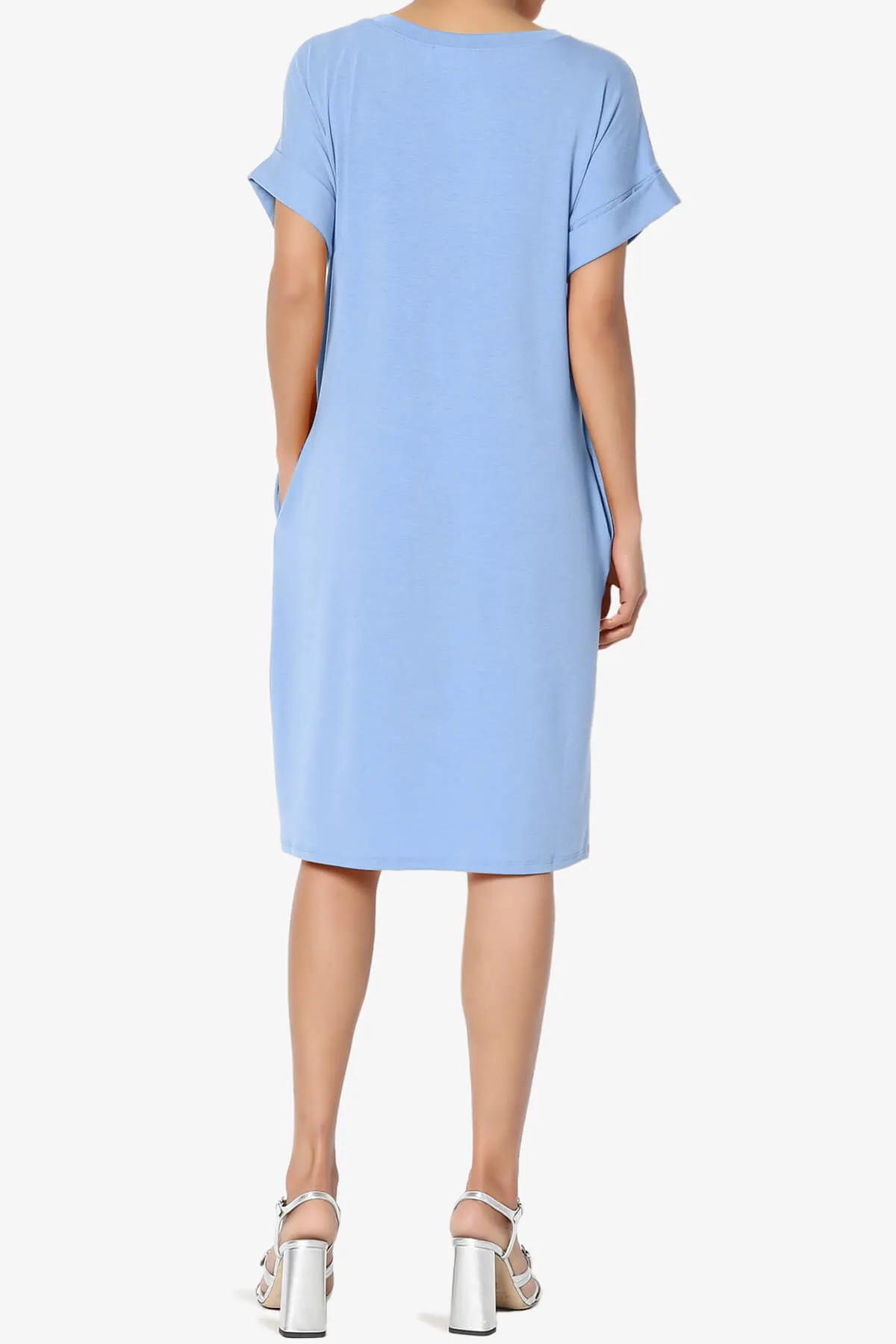 Cliff Rolled Short Sleeve V-Neck Dress PLUS