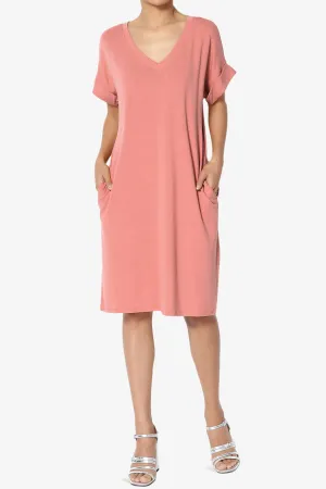 Cliff Rolled Short Sleeve V-Neck Dress PLUS