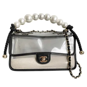 Coco Sand Pearl Strap PVC Medium Flap Bag